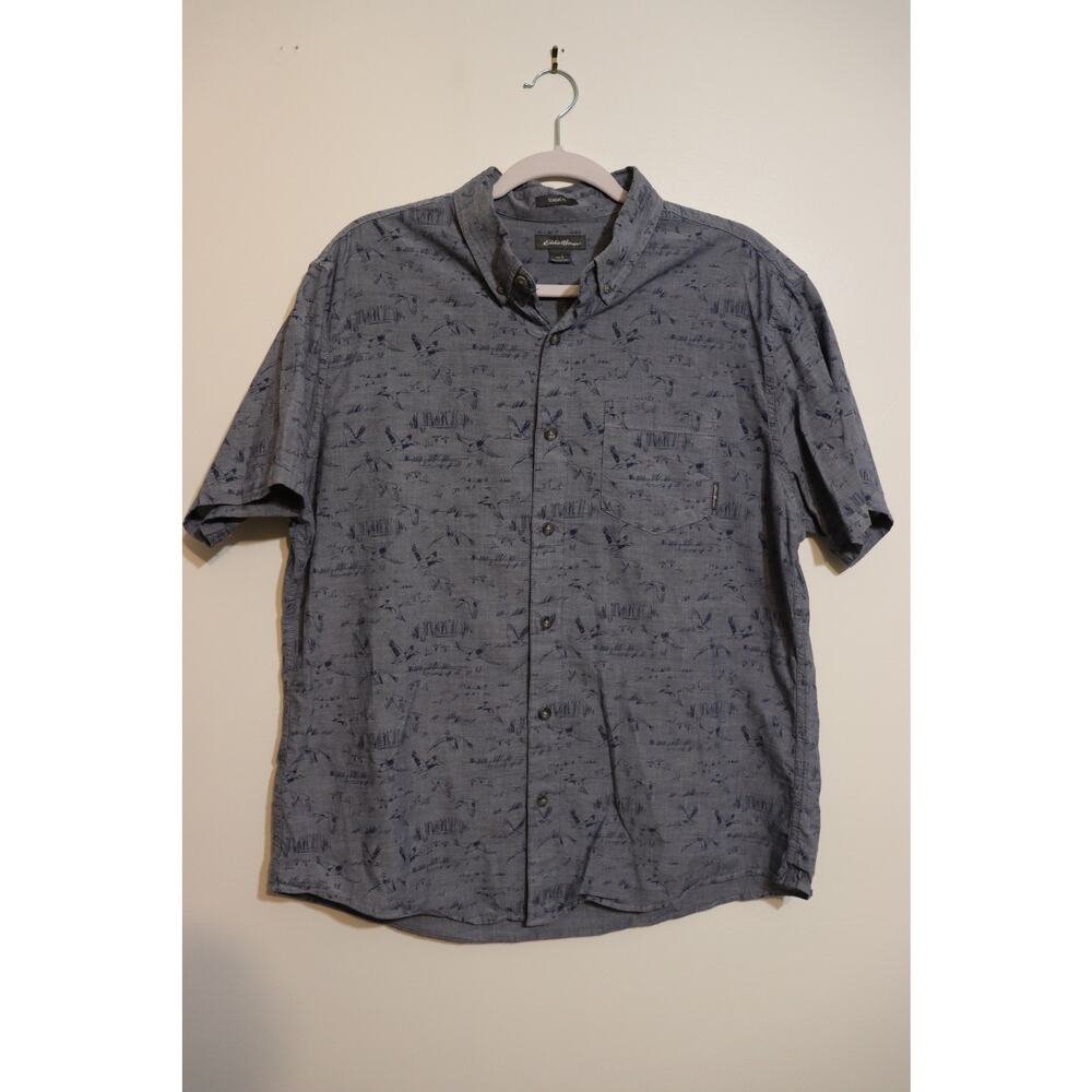 Eddie Bauer Classic Fit Bird Print Button-Down Shirt Blue Men’s L